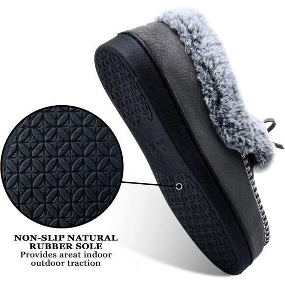 Women's Gray Fuzzy Fluffy Warm Winter Soft Closed Back Fur Lined Slippers Boot - Picture 5 of 6